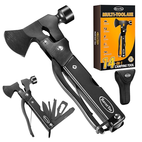 RoverTac Multitool Axe Hatchet Camping Gear Tool Gifts for Men Dad Him 14-in-1 Multi Tool Knife Hammer Pliers Saw Screwdrivers Bottle Can Opener Nylon Sheath Multitool for Camping Hiking Survival