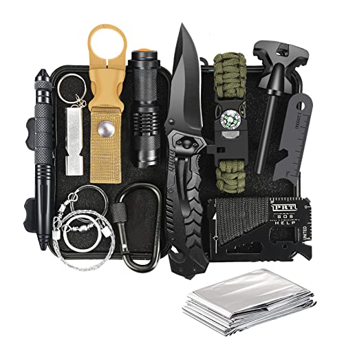Survival Kit, Gifts for Men Husband Dad, Emergency Survival Gear and Equipment 14 in 1, Hunting Fishing Fathers Day Birthday Gift Ideas for Him Boyfriend Teenage Boy, Camping Accessories, Cool Gadget