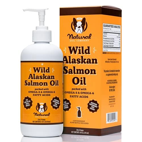 Natural Dog Company Pure Wild Alaskan Salmon Oil for Dogs (16oz) Skin & Coat Supplement for Dogs, Dog Oil for food with Essential Fatty Acids, Fish Oil Pump for Dogs, Omega 3 Fish Oil for Dogs