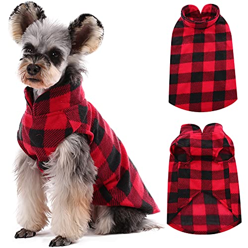 Kuoser Stretch Dog Fleece Vest, Soft Classic Plaid Basic Dog Sweater for Small Dogs & Cats, Warm Dogs Shirt Pullover Dog Coat Jacket Winter Dog Clothes for Teddy Chihuahua Yorkshire with Leash HOL