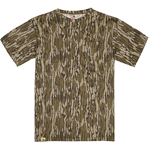 Mossy Oak Standard Mens Camo Hunting Shirt Short Sleeve Cotton, Original Bottomland, Large