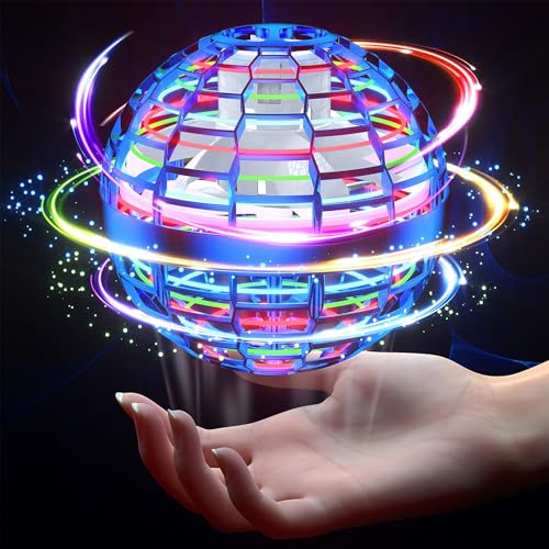 PITKLG Flying Ball Toys 2023 Upgraded Hand Controlled Flying Orb RGB Led Lights Boomerang Spinner 360°Rotating Soaring UFO Mini Drone Toy Safe for Kids Adults(Blue)