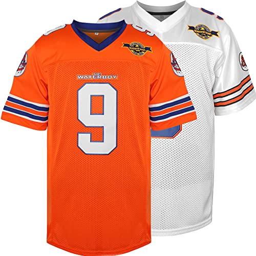 The Waterboy #9 Bobby Boucher Adam Sandler 50th Anniversary Movie Mud Dogs Bourbon Bowl Football Jersey (Orange, Medium)