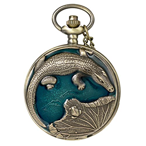 MORFONG Vintage Crocodile Design Pocket Watch Quartz Watches for Men Women Kids Birthday Christmas Gifts with Box Chain
