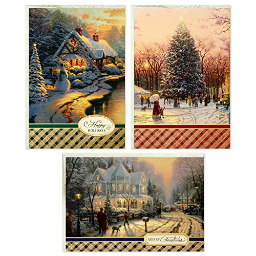 Hallmark Thomas Kinkade Boxed Christmas Cards Assortment, Snowy Scenes (3 Designs, 24 Cards with Envelopes)