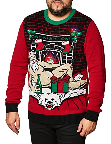 The Ugly Sweater Co. Light Up Ugly Christmas Sweater with LEDs - Snug Fit, Motion Activated Light Up Ugly Sweater Designs. (Cayenne Romantic Santa, XX-Large)