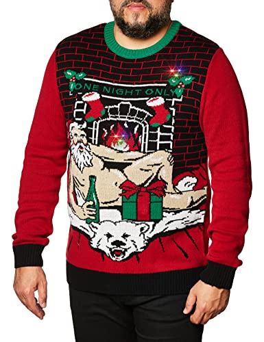 The Ugly Sweater Co. Light Up Ugly Christmas Sweater with LEDs - Snug Fit, Motion Activated Light Up Ugly Sweater Designs. (Cayenne Romantic Santa, Large)