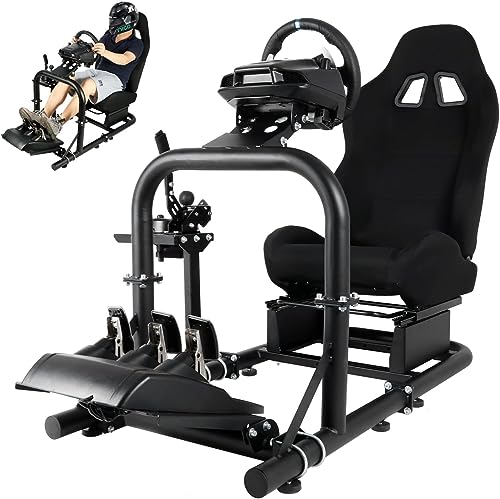 HOTTOBY Stability Upgrade Racing Simulator Cockpit with Black Seat Fit for Logitech I Thrustmaster I Fanatec CSL-DD G25,G29,G920,G923 T300RS T248 Adjustable Wheel Stand,No Steering Wheel,Pedal,Handbra