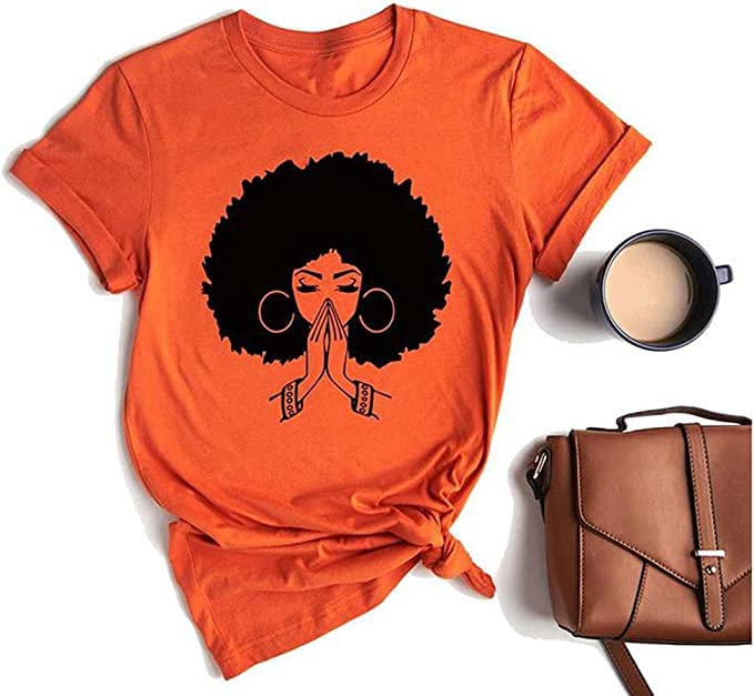 Black Girl Graphic - Melanin Afro Women Magic T Shirt Black Girl Pride Gift Tee Short Sleeve Tops (Orange, L)