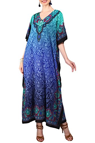 Miss Lavish London Elegant Blue Kaftan Dresses for Women - Versatile Beach Coverups, 3X-Large African Dubai & Moroccan Kaftans - Ideal for Loungewear & Swimwear Modern Caftans Long Dresses