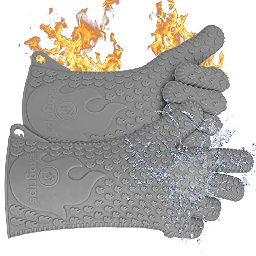 Jolly Green Products Ekogrips Premium Grilling Gloves Heat Resistant BBQ Gloves for Indoor and Outdoor Cooking, Meat Handling Gloves, Kitchen Oven Gloves with Fingers, Silicone Oven Mitts