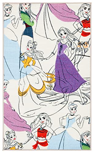 SAFAVIEH Disney Princess Collection Machine Washable Slip Resistant 2'3' x 3'9' Ivory/Pink DSN512A Kids Bedroom Nursery Playroom Area Rug