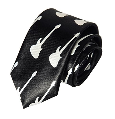 Men's Black and White Ties Light-up Super Narrow Guitar Halloween Party Neckties