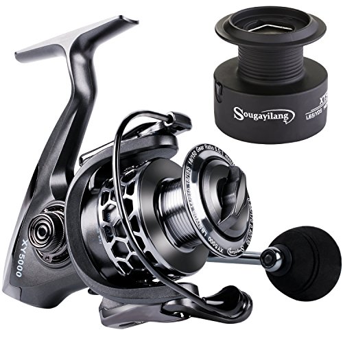 Sougayilang Fishing Reel 13+1BB Light Weight Ultra Smooth Aluminum Spinning Fishing Reel with Free Spare Graphite Spool (XY2000)