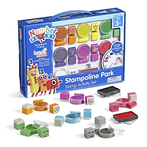 hand2mind Numberblocks Stampoline Park Stamp Activity Set, 20 Kids Stamps, 12 Washable Ink Pads, Number Toys, Toddler Arts and Crafts, Math Teaching, Preschool Learning Activities