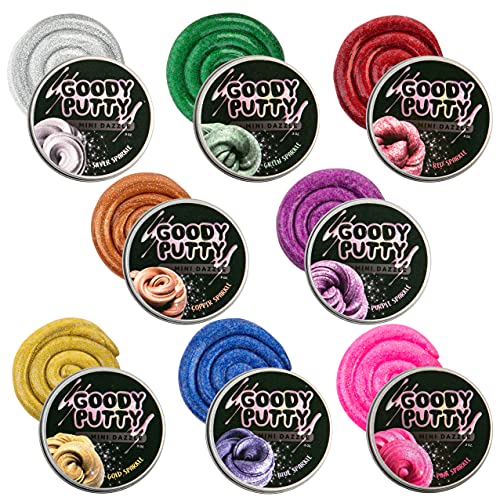 Goody Putty Dazzle Mini .5 oz Tins 8 Pack of Sensory Glitter Putty Fidget Toy for Boys and Girls