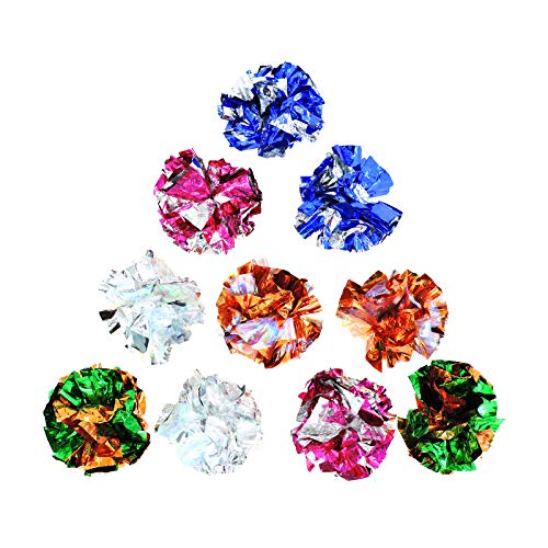 Andiker Cat Crinkle Balls, 2.36 Inches Colorful Balls Chew and Chase Cat Mylar Crinkle Balls Lightweight for Indoor Cats to Keep Fit and Active (10 pcs)