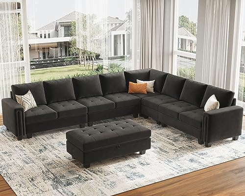 Belffin Oversized Modular Sectional Sofa L Shaped Sofa Couch Set with Storage Ottoman Corner Convertible Sectional Couch with Reversible Chaise Grey
