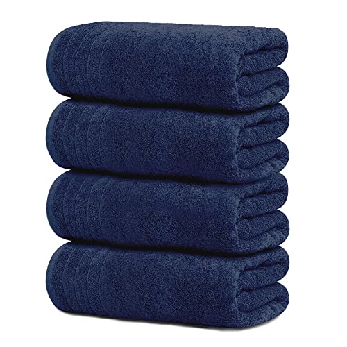Tens Towels Large Bath Towels, 100% Cotton, 30 x 60 Inches Extra Large Bath Towels, Lighter Weight, Quicker to Dry, Super Absorbent, Perfect Bathroom Towels (Pack of 4, Navy)