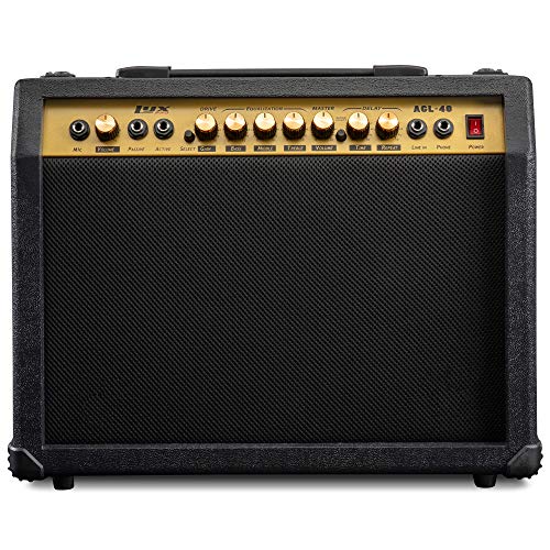LyxPro 40 Watt Electric Guitar Amplifier | Combo Solid State Studio & Stage Amp with 8” 4-Ohm Speaker, Custom EQ Controls, Drive, Delay, ¼” Passive/Active/Microphone Inputs, Aux in & Headphone Jack