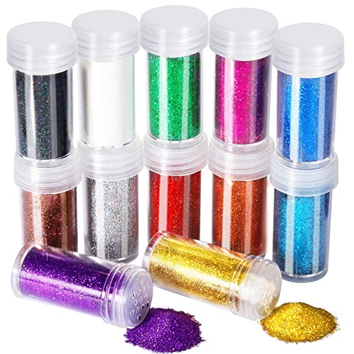 FANDAMEI 12 Pieces Fine Glitter, 12 Colors 10g Glitter Shake Jar Set, Extra Fine Glitter Powder for Arts, Crafts, Painting, Decoration, Body Face Makeup, Nail Art, Pigment