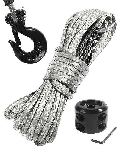 ESEWALAS Synthetic Winch Rope Kit,3/16 Inch x 50 Feet 8,350LBs Synthetic Winch Rope ATV Winch Line Cable Rope with Steel Hook Rubber Stopper Protecting Sleeve/Sheath and Thimble