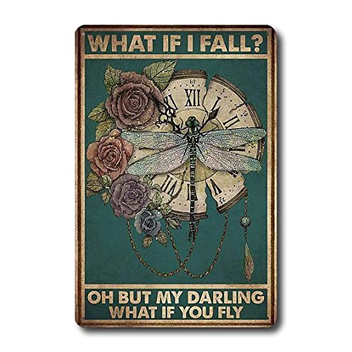 Vintage Wall Decor What If I Fall What If You Fly - Erin Hanson Quote Sign - 8x12 Vintage Tin Signs If I Fall Wall Art Decor for Home Office Room Coffee Bar