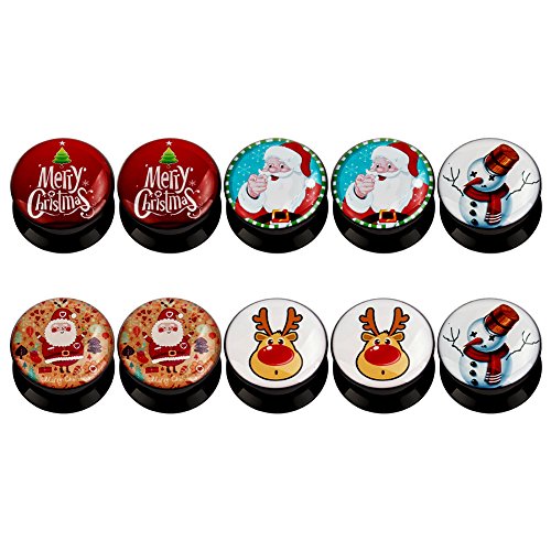 KUBOOZ(5 Pairs Christmas-Style Acrylic Ear Plugs Tunnels Gauges Stretcher Piercings