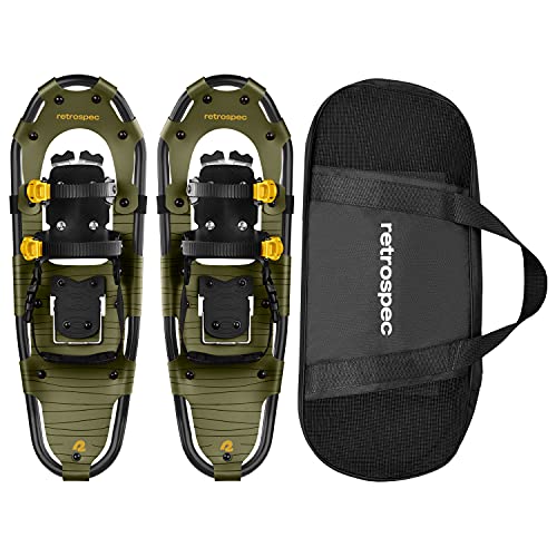 Retrospec Drifter Snowshoe for Men & Women - Aluminum Frames & a Double-Rachet Binding System - Lightweight All Terrain Snow Shoes with Heel Lifters & Pivot System - 30' Olive
