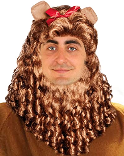 Professional Pre-Styled Cowardly Lion Wig - Adjustable Lion Mane Wig For Adults - Cowardly Lion Wig And Beard Set