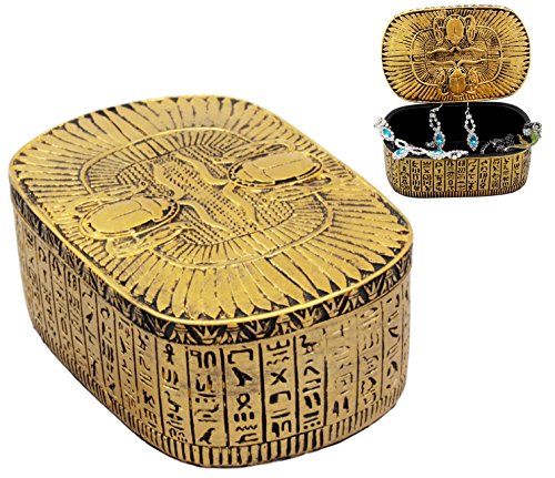YTC Egyptian Themed Dual Winged Scarab Amulet Golden Jewelry Trinket Box