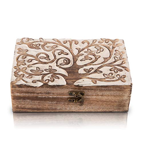 Great Birthday Gift Handmade Decorative Wooden Jewelry Box With Tree Of Life Carving Jewelry Organizer Keepsake Box Treasure Chest Trinket Holder Watch Box Storage Box Housewarming Gifts
