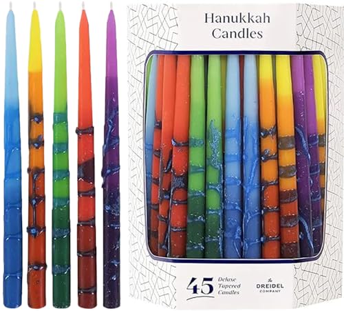 The Dreidel Company Dripless Hanukkah Candles, Multicolored Striped Deluxe Tapered Decorations, Chanukkah Menorah Candles for All 8 Nights of Chanukah (Single-Pack)