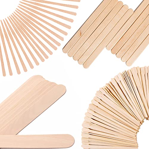 Mibly 4 Style 300 Pcs Assorted Wooden Wax Sticks for Body Legs Face and Small Medium Large Sizes Eyebrow Waxing Applicator Spatulas for Hair Removal or Wood Craft Sticks