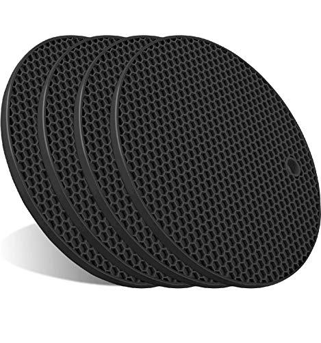4 Pcs Trivets for Hot Dishes, Kitchen Heat Resistant Silicone Trivet, Extra Thick, Large, Non Slip (1. Black)