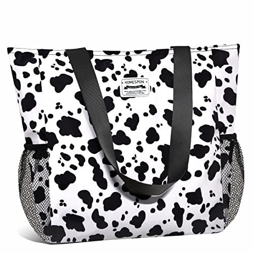 Buringer HOMESPON Large Reusable Grocery Shopping Tote Bag Travel Beach Bag for Women Waterproof Bag Tote Bag with Zipper and Pockets for Vacation Gym Hiking