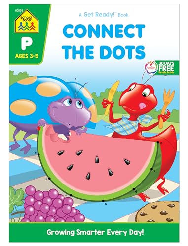 School Zone - Connect the Dots Workbook - 32 Pages, Ages 3 to 5, Preschool, Kindergarten, Dot-to-Dots, Counting, Number Puzzles, Numbers 1-10, Coloring, and More (School Zone Get Ready! Book Series)