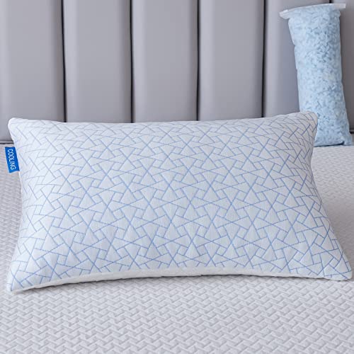 Cooling Pillow for hot Sleepers - Bamboo Pillow for Side and Back Sleeper - Adjustable Bed Pillows Queen for Neck and Shoulder Pain Relief - Shredded Memory Foam Cooling Gel Pillow with Extra Fill