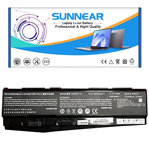 SUNNEAR N850BAT-6 62Wh Battery Replacement for CLEVO N870 N870HK Z6-KP Z6-KP5GT Z7M-KP Z7M-KP7G1 T58-T1 T6TI Series Laptop 6-87-N850S-6E71 6-87-N850S-4U41 11.1V 5500mAh