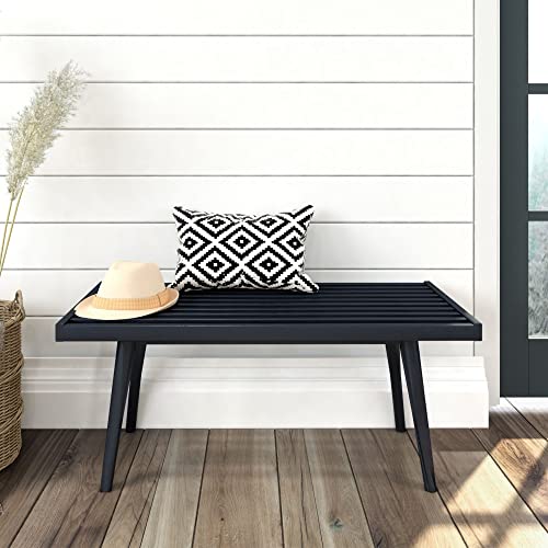 Plank+Beam Entryway Bench, Wooden End of Bed Bench for Bedroom, Mid-Century Modern Square Bench for Hallway, Living Room, Indoor, Porch, 41.25', Black
