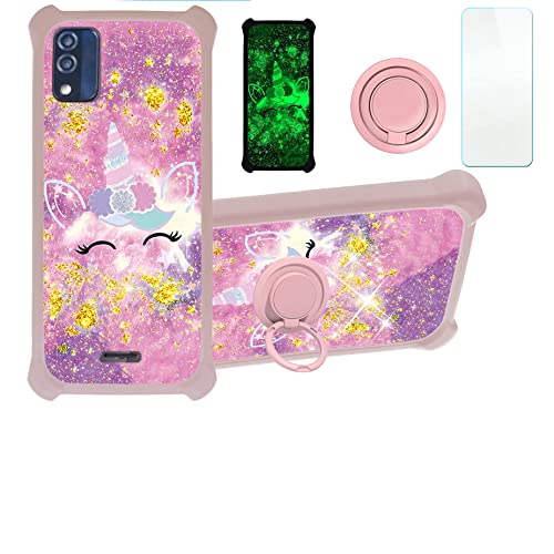 jioeuinly BLU C5L Max Case Compatible with BLU C5L Max Phone Case Cover [with Tempered Glass Screen Protector][Hard PC + Soft Silicone][Ring Support] [Gold Glitter+Luminous] JSF-DJS