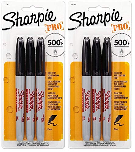 Sharpie 13763PP Industrial Fine tip Permanent Markers, Black, Quick-drying, Fade and Water-resistant, Supports up to 500 Degrees F, 2 Blister Packs of 3 Markers, 6 Markers Total