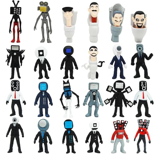 24pcs Skibidi Battle Action Figures Set,Horror Cartoon Movies Character Action Figure Model for Kids Birthday Party Cake Topper Halloween Parties Decoration
