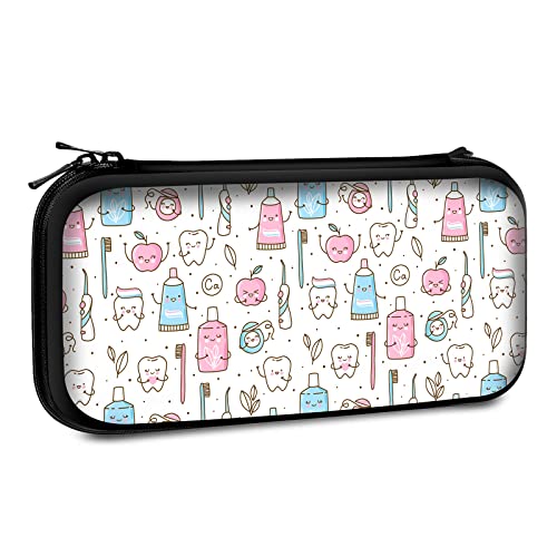 Carrying Case Compatible with Switch 2017 / Switch OLED 2021 Console Joy-Con with 10 Game Card Slots , Teeth, Toothpaste, Toothbrush Doodle