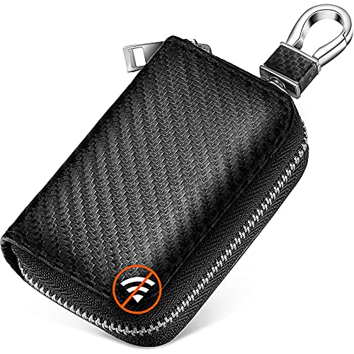 Faraday Bags for Car Key Fob Carbon Fiber Car Signal Blocking Bags Car Key Holder Zipper Bags in Black for Car Key Storage