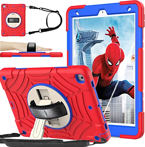 BMOUO iPad 9th/8th/7th Generation Case - iPad 10.2 Case 2021/2020/2019 with Screen Protector, 360 Rotating Stand Hand & Shoulder Strap Shockproof Kids Case for iPad 10.2 inch 9/8/7 Generation, Red