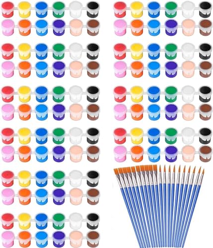 140 Pcs Mini Acrylic Paint Set for Kids, 12 Colors Washable Acrylic Paint Strip with 5 Paint Tray for Kids&Adults Craft Paint, with Mini Paint Strips for Easter Eggs Art Craft Painting Easter Gifts