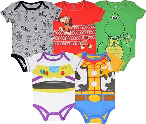 Disney Pixar Toy Story Woody Buzz Lightyear Slinky Dog Infant Baby Boys 5 Pack Bodysuits 18 Months