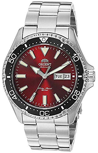 ORIENT Men's Kamasu Japanese-Automatic Diving Watch with Stainless-Steel Strap, Silver, 22 (Model: RA-AA0003R19A), Red - Metal Bracelet