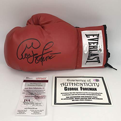 Autographed/Signed George Foreman Red Everlast Boxing Glove JSA COA Auto